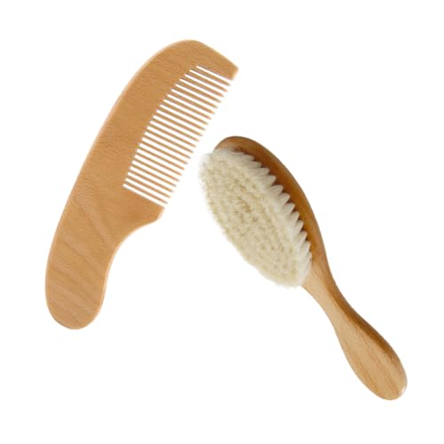 Vaguelly Infant Boys and Girls Hair Washing Brush Comb Kit Shampoo Brush Wooden Handle Soft Wool Bristles