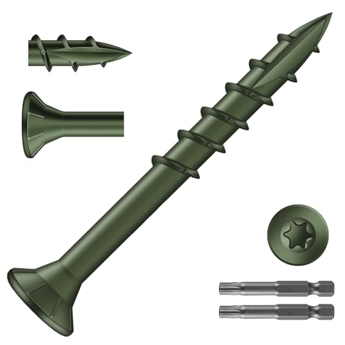 Image of #8 x 1-1 /2 inch Deck Screws (644Pcs) 4lb. Exterior Wood Screws. Carbon Steel, Green, Flat Head, Rust Resistant epoxy Coated, with T25 Star Bit