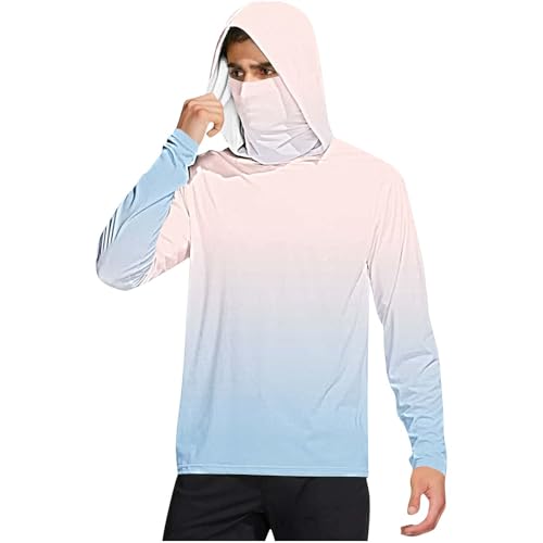 Mens Long Sleeve Sun Protection Shirts UPF 50 Rash Guards Cooling Hoodies with Mask Summer Long Sleeve Fishing Shirts