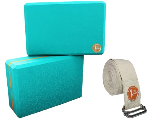 Image of The Yogis High Density Foam Yoga Block Brick * [ Set of 2 ] * Large Size [ Free - Yoga Belt ] Made in India (Blue)