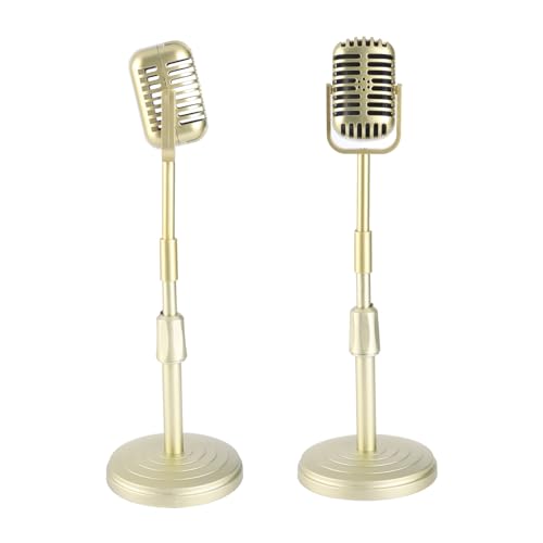 GLOGLOW Vintage Microphone Prop Model Retro Design Support Rod Stable Base Mic Set for Photography Props Plastic Material (Gold)