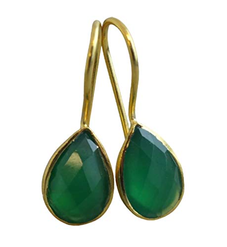 Grüner Onyx Vergoldet 925 Sterling Silber Ohrringe - Natürlicher...