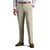 Haggar mens Premium No Iron Khaki Classic Fit Expandable Waist Flat Front dress pants, Sand, 36W x 29L US