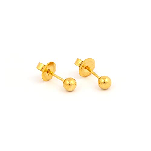Ear Piercing Earrings Gold 4mm Round Ball Studs 