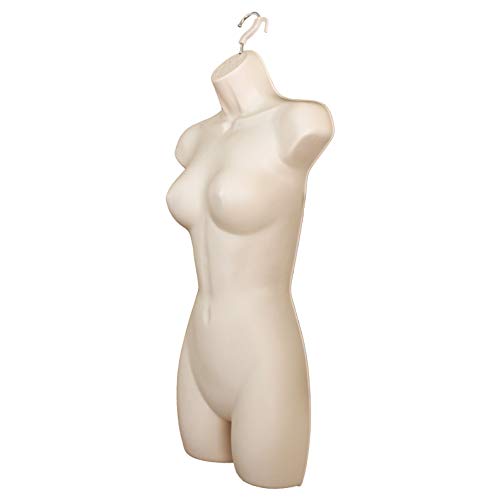 Flesh Female Mannequin Hip Long Hollow Back Body Torso Dress Form & Hanging Hook, S-M Sizes (4 Pack, Flesh) #TOP4