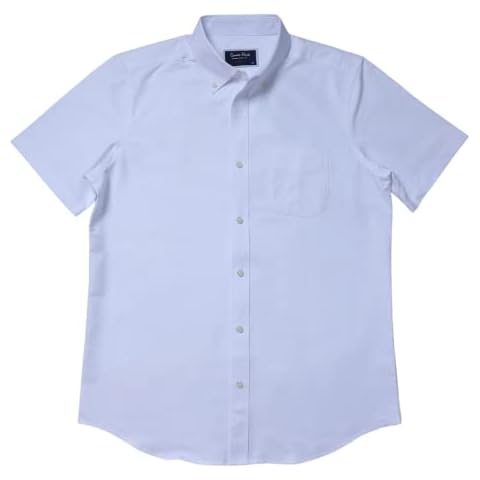 Men's Regular Fit Short Sleeve Shirts Casual White Oxford Button Down Collar (XXXL) Cover