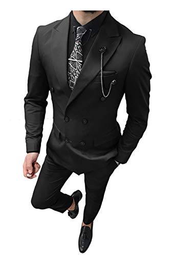 GATMSTZ Men Stylish Peak Lapel 2 Piece Suit Double Breasted Wedding Party Tuxedo