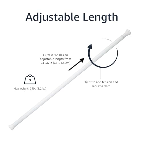 Image of Amazon Basics No Drill Spring Tension Curtain Rod, Adjustable 24-36 inch Width, White, Classic Finial