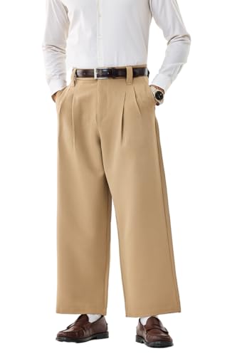 Image of SNITCH Men Casual Trousers | Baggy Fit Wide-Leg Design with Pleated Front & Button Closure | Durable Polyester Blend & Medium-Stretch Fabric for Summer Wear