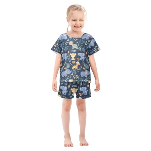 ALAZA Blue Elephant Horse Lion Bear Pajamas Short Sleeve 2 Piece Sleepwear Top and Bottom Pajama Set Unisex3