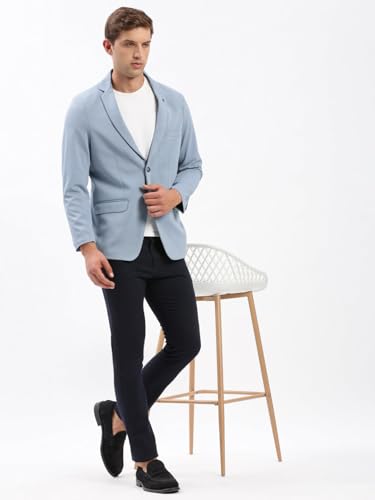 Image of SHOWOFFFF Men Solid Single Breasted Casual Blazer | Notched Lapel Full Sleeves Cotton Blazer for Mens | Slim Fit Regular Length Blazer for Men's