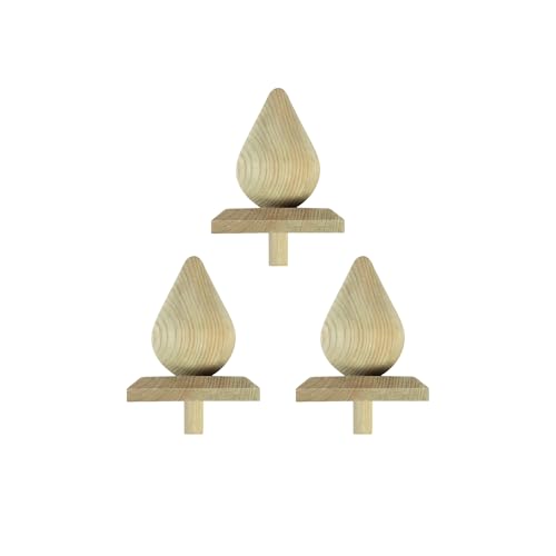 h2i Pfostenkappe Birne | Holz imprägniert | 80 x 80 mm | 3 Stück | Eckige Abdeckkappe für Garten Holzpfosten Pfostenträger & Zaunpfosten Pyramide & Birne | Wetterschutz für Holz-Balken & Pfosten