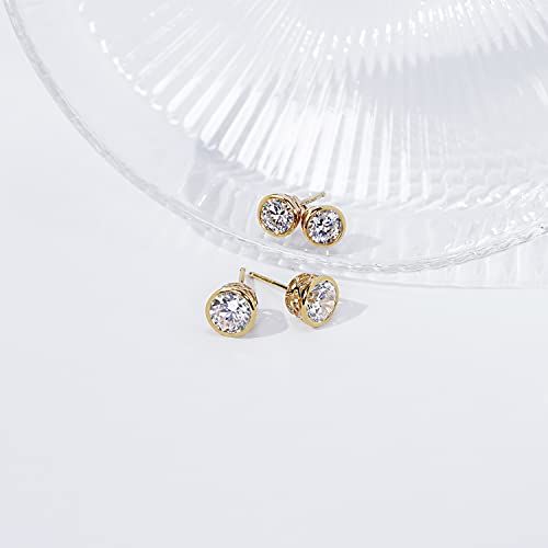 Amazon Essentials Platinum or Gold Plated Sterling Silver Bezel Set Stud Earrings made with Infinite Elements Zirconia (previously Amazon Collection)3