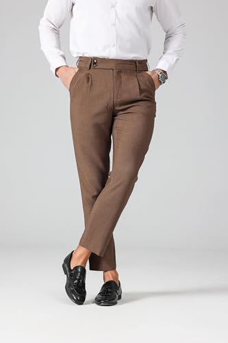 Men's High Waisted Fold Pleated Pants, Slim Fit Lightweight Soft Tapered Dress Pants Casual Versatile Trousers3