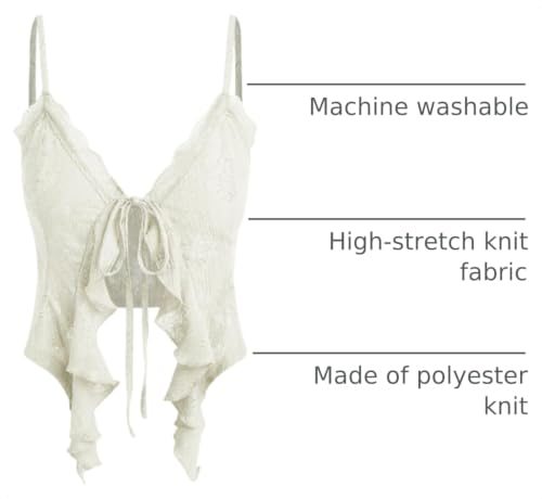 Image of CIDER Going Out Tops for Women Y2K Tie Front Lace Cowgirl Crop Tops | Asymmetrical Ruffle Hem, Spaghetti Strap, Country Concert, Western, Summer Outfits