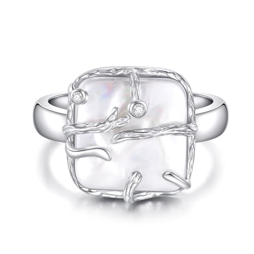 YFN Pearl Ring Sterling Silver Vintage Square Pearl Adjustable Size 7 Ring Minimalist Jewelry Gifts For Women