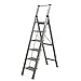 Escalera Plegable Profesional de Aluminio Plana. fácil de almacenar, Mide 7cm Cerrada, Apertura en Tijera, 6 peldaños de 46x17cm . Uso Profesional y doméstico