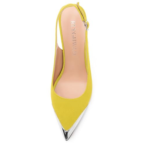 Women's Slingback Pumps, Two Toned Patchwork Closed Toe Stiletto High Heels, Fashion Adjust Buckle Daily Working Party Shoes for Women 3.3 inch3