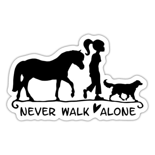 Spreadshirt Never Walk Alone Pferd Hund Sticker Aufkleber, 10 x 10 cm, Mattweiß
