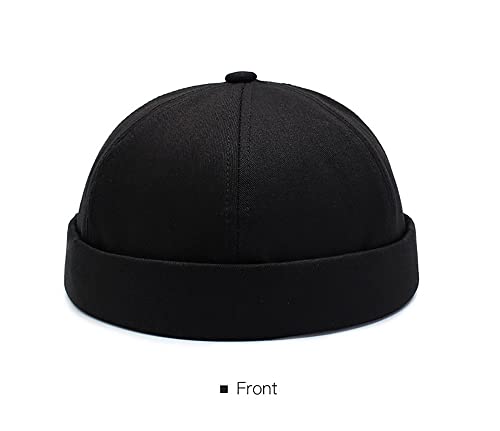 Image of No Brim Skullcap Sailor Cap Adjustable Rolled Cuff Docker Beanie Hat Brimless Caps for Men