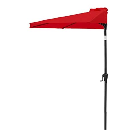 FLAME&SHADE 2.75m Half Round Outdoor Market Garden Parasol Patio Table Umbrella with Tilt and Crank for Wall Balcony, Red Cover