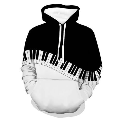 GANMP Unisex Hoodies 3D Print Piano Keys Pullover Hooded Sweatshirt Hoodies with Big Pockets for Men Medium