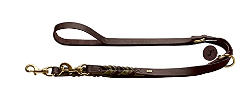 HUNTER Verstellbare Führleine SOLID Education Duo, Farbe: Dunkelbraun/Oliv, Handgeflochten, 3-Fach verstellbar, strapazierfähig, mit eingeflochtenem Bolzenhaken und Lederanhänger, Größe: 20/200