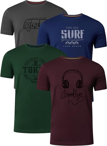 FULL TIME SPORTS Herren Baumwolle T-Shirt 4er Set Pack PRINT-001-PACK-7-L