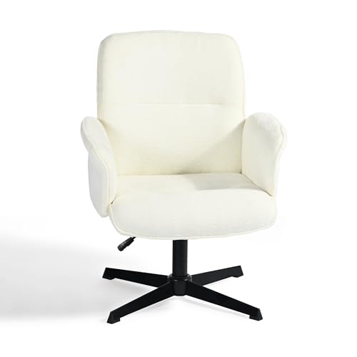 39F FURNITURE DREAM Sillón Ergonómico Escandinavo Giratorio 360° Altura Regulable Tejido Boucle Tela Suave, Blanco, bouclette, 66x63x82-94cm