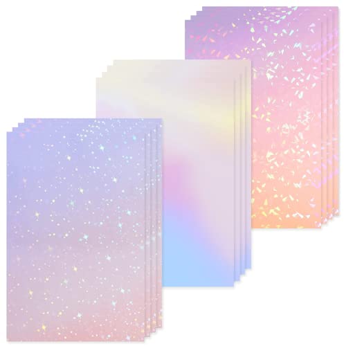 WEIPUER 12 fogli di pellicola olografica, carta A4, olografica, trasparente, autoadesiva, per decorazioni fai da te (3 motivi)