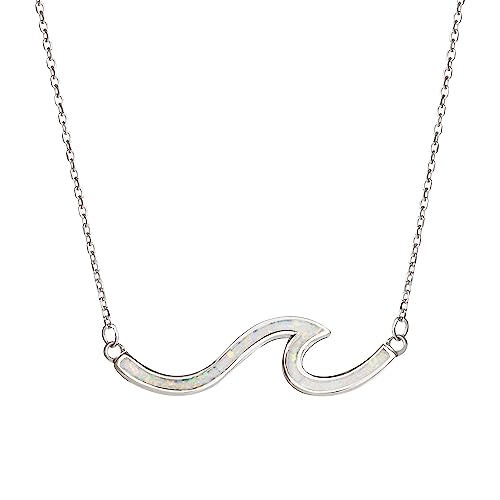 925 Sterling Silver Single Ocean Wave Necklace Pendant with 16