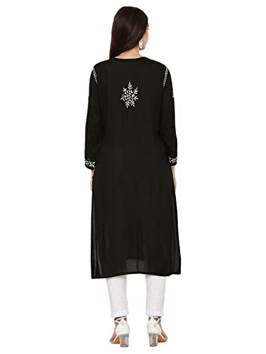 Image of FAWOMENT Trendy Modal Straight Kurta with Impresively Designed and Hand Embroidered Lucknowi Chikankari for Women