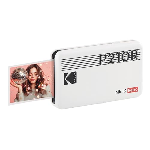 Kodak Mini 2 Retro 4Pass, Impresora Fotográfica + 8 Hojas, Fotos Instantáneas Tamaño 54X86mm, Conexión Inalámbrica Bluetooth   Blanco