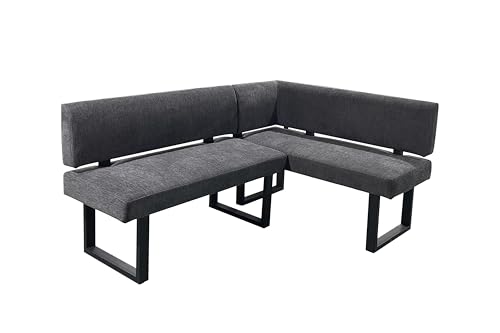 byLIVING Eckbank Vancouver/Webstoff anthrazit/Metall Gestell schwarz pulverbeschichtet/Taschenfederkern/Langer Schenkel Links / 181,5 x 125, H 86 cm