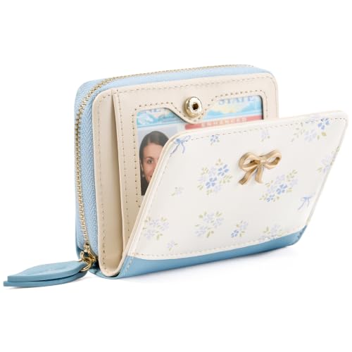 Image of GAEKEAO Small Wallet for Women RFID Blocking Vegan Leather Floral Ladies Purse Bifold Compact Card Holder with Zipper Pocket