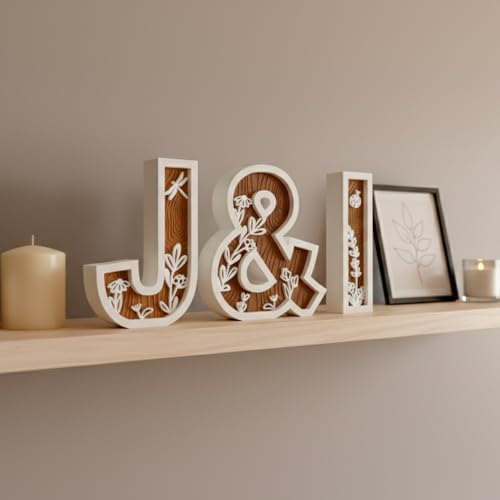 X TO PRINT Iniciales Personalizadas para Pareja - Letras Efecto Madera – Decoración para Bodas, Aniversarios o San Valentín