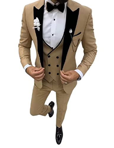 Men's Suit 3 Pieces Slim Fit One Button Blazer Tuxedos Wedding Suits for Men Double Breasted Vest Formal Suits