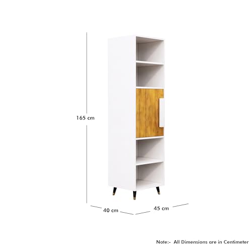 Image of Bniture Bookshelf for Home | Engineered Wood Book Shelf with 1 Door & 4 Shelf | Open Book Shelf Stand for Library | Multipurpose Display Organizer for Living Room & Study | Frosty White & Giant Wood
