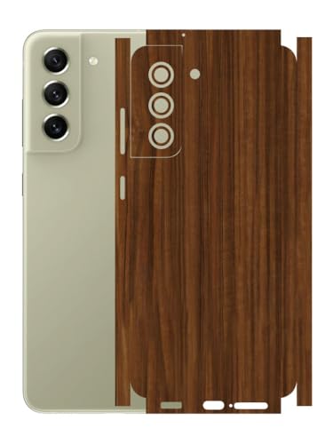 Image of AtOdds - Full Body Back Screen Guard Protector Film - Wooden Textured Lamination Wrap Skin Sticker Compatible with Samsung Galaxy S21 FE | Scratchproof Matte Finish (Design - Ebony Wood)