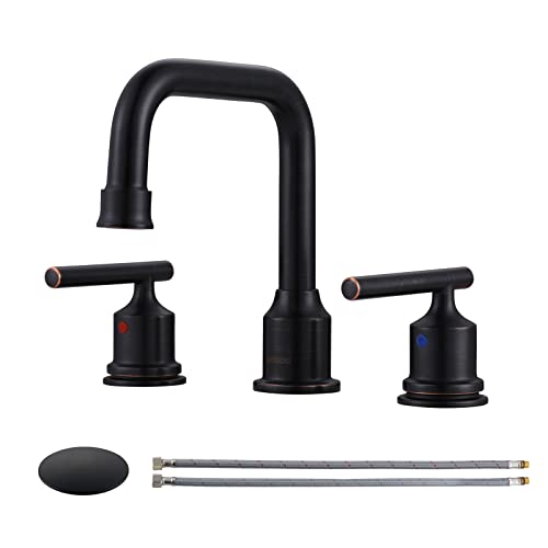 Wowow Oil Rubbed Bronze Bathroom Faucet Widespread Bathroom Sink Faucet 3 Holes Vanity Faucet 2 Handle Basin Faucet With Drain And Suplly Lines Retro #TOP6