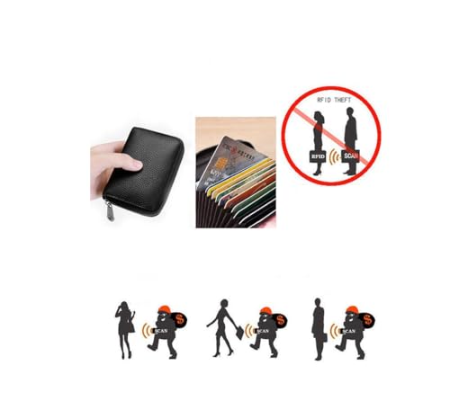 Genuine Leather Credit Card Holder, Wallet Case, Bank Card Case, RFID Blocking Secure Card Case, ID Case, Organizer Zipper Wallet 1 Pcs - Black4