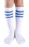 Henwarry Kids Toddler Soccer Socks Classical Stripes Cotton Soft Over the Calf Tube Socks for Boys Girls (A09-Blue/White)