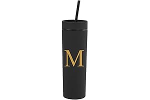 Personalized Initial Black Matte Skinny Tumbler with Lid and Straw.