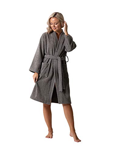 Image of Luxurious Turkish Terry Kimono Collar Super-Soft Terry Absorbent Bathrobes for Women