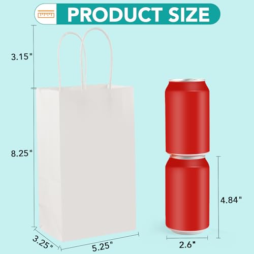 Image of XPCARE White Paper Bags with Handles, 100Pcs 5.25x3.25x8.25'' Kraft Bags