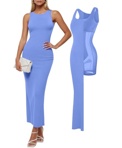 Image of Popilush Built-in Bra Shapewear Maxi Dresses for Women Sleeveless