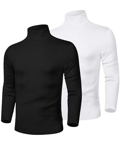 Riyiper 2 Pack Men's Turtleneck Sweater Slim Fit Knitted Basic Tops Lightweight Long Sleeve Ribbed Casual Pullover Top2
