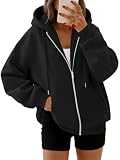 Trendy Queen Womens Oversized Zip Up Hoodies Y2K Fall Sweatshirts 2026 Black M