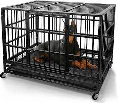 Big &Adult Dog Heavy Duty Dog Crate Strong Metal Large Dog Cage 42 INCH Black Colour with Wheel 703