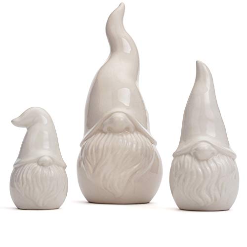 Milltown Merchants™ Ceramic Gnomes - White Contemporary Gnomes - Set of 3 - Garden Gnome Home Decor - Indoor/Outdoor Gnome Assortment